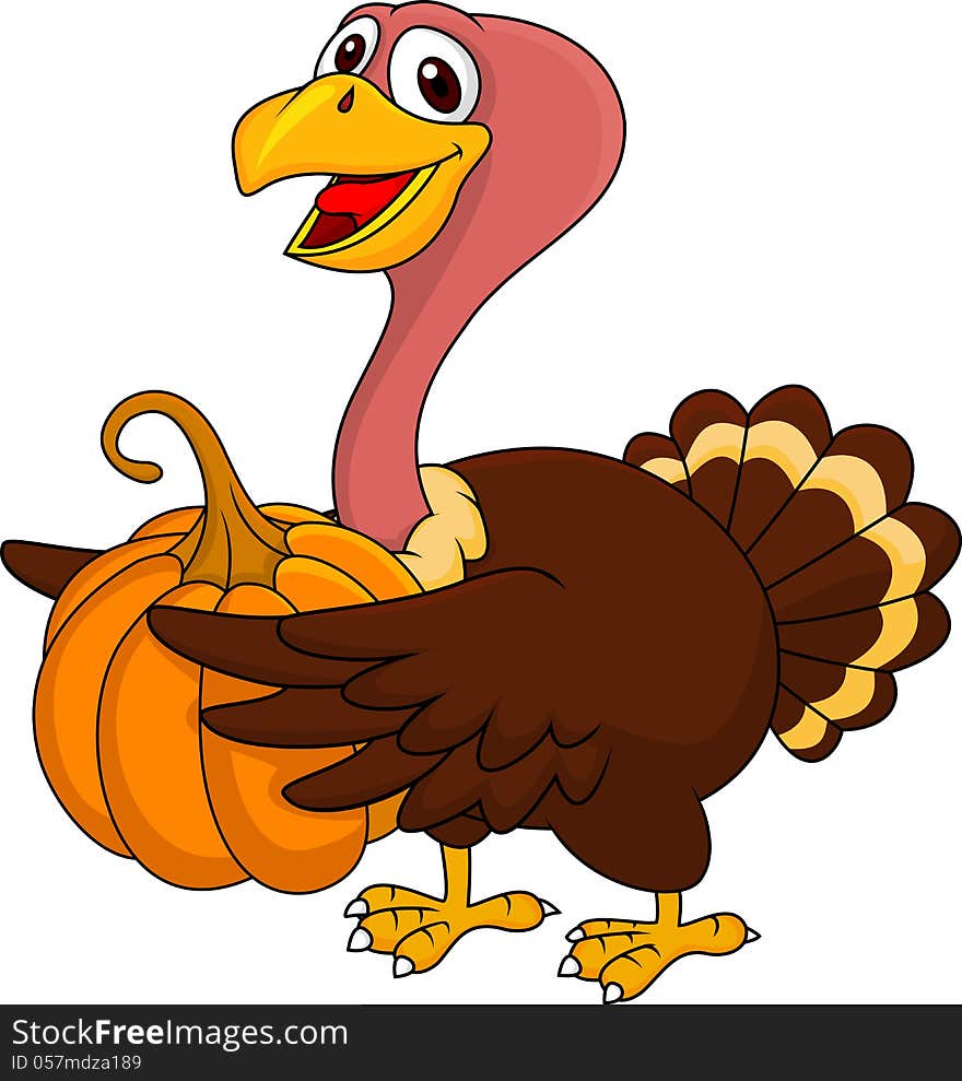 Turkey Cartoon With Pumpkin