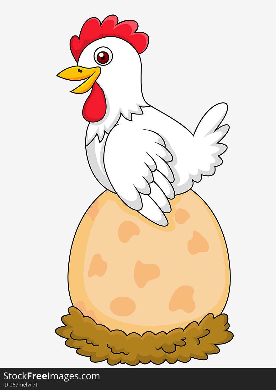 Illustration of hen with giant egg