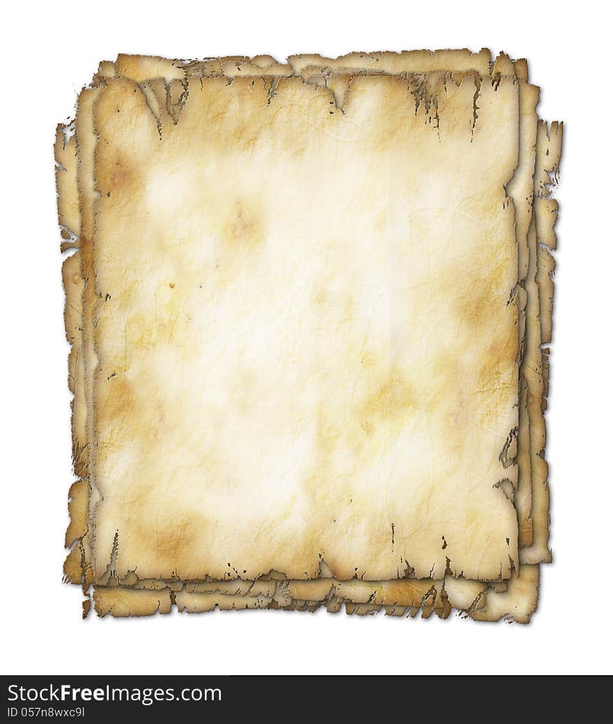 Illustration of a stack of old and crumbling sheets of parchment.