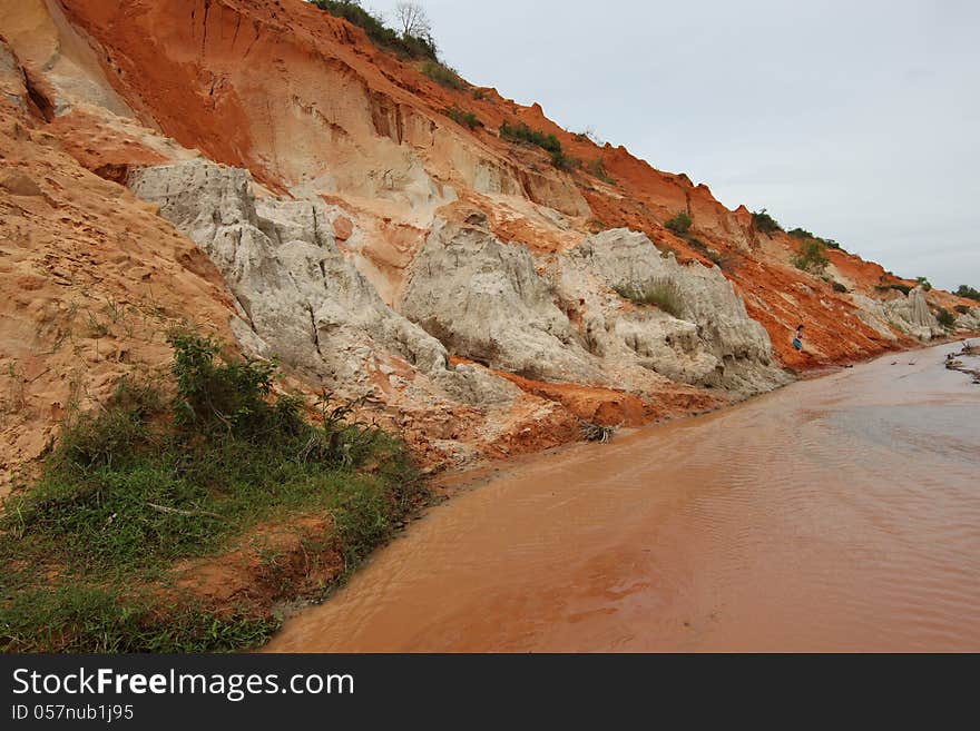 Red River is formed by the smearing of red sand, Vietnam, Southeast Asia