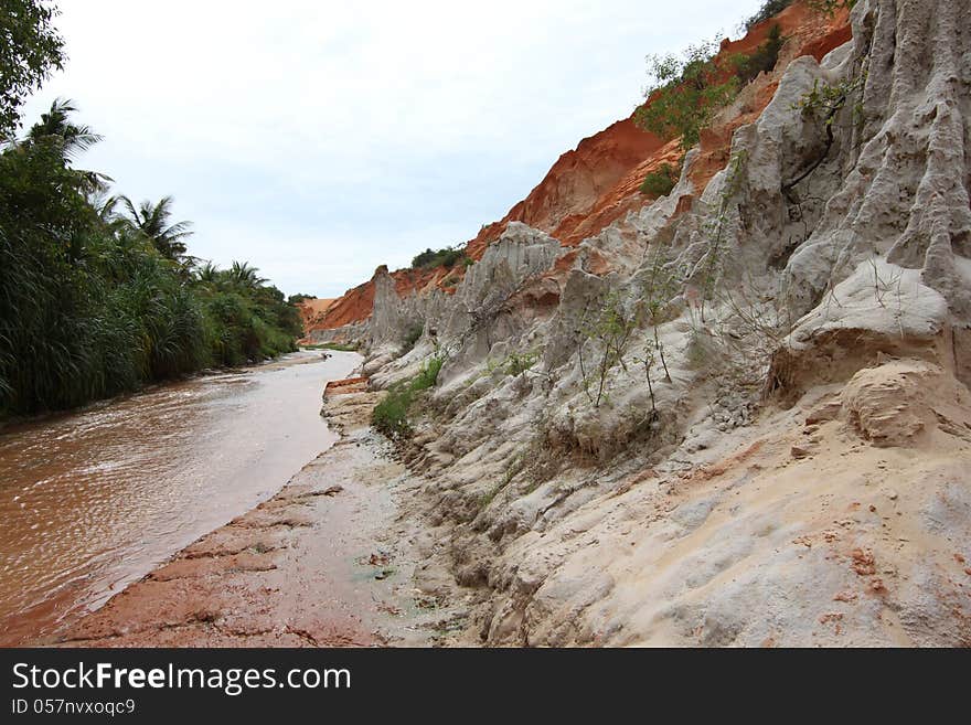 Red River is formed by the smearing of red sand, Vietnam, Southeast Asia