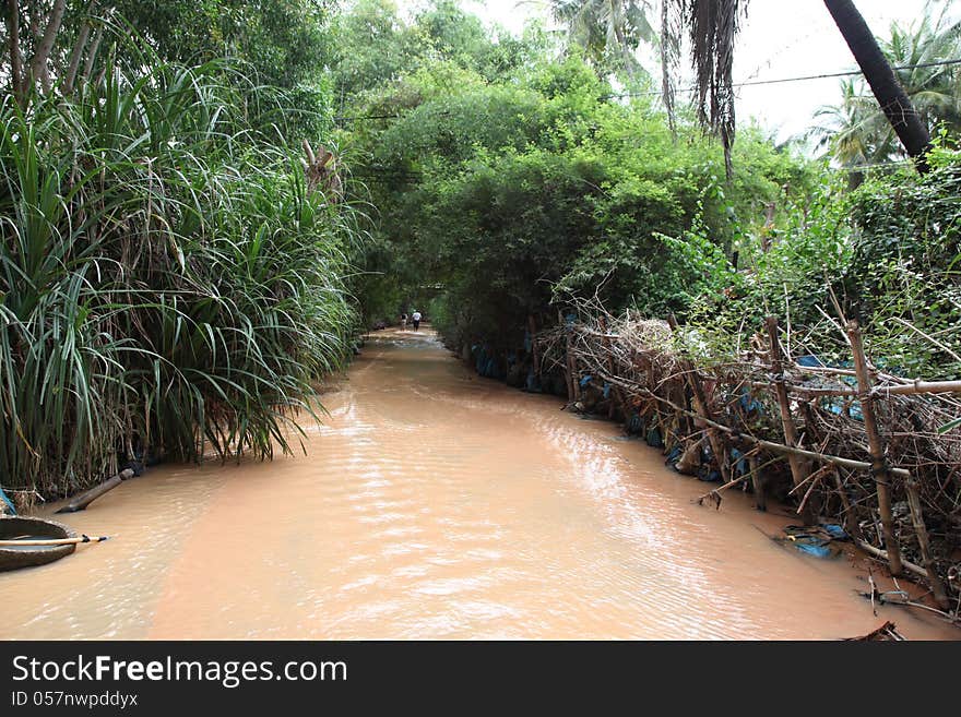 Red River is formed by the smearing of red sand, Vietnam, Southeast Asia