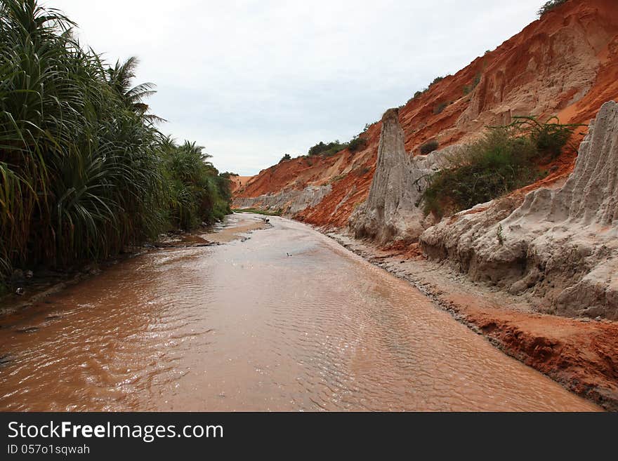 Red River is formed by the smearing of red sand, Vietnam, Southeast Asia