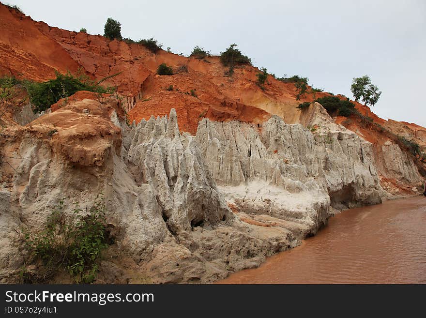 Red River is formed by the smearing of red sand, Vietnam, Southeast Asia