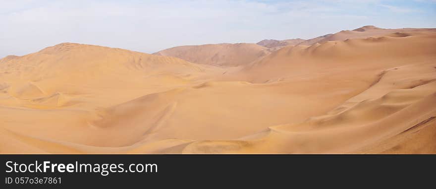 A panoramic of a desert in Ica, Peru.