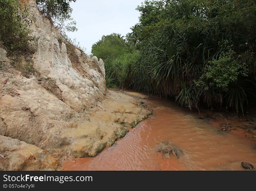 Red River is formed by the smearing of red sand, Vietnam, Southeast Asia