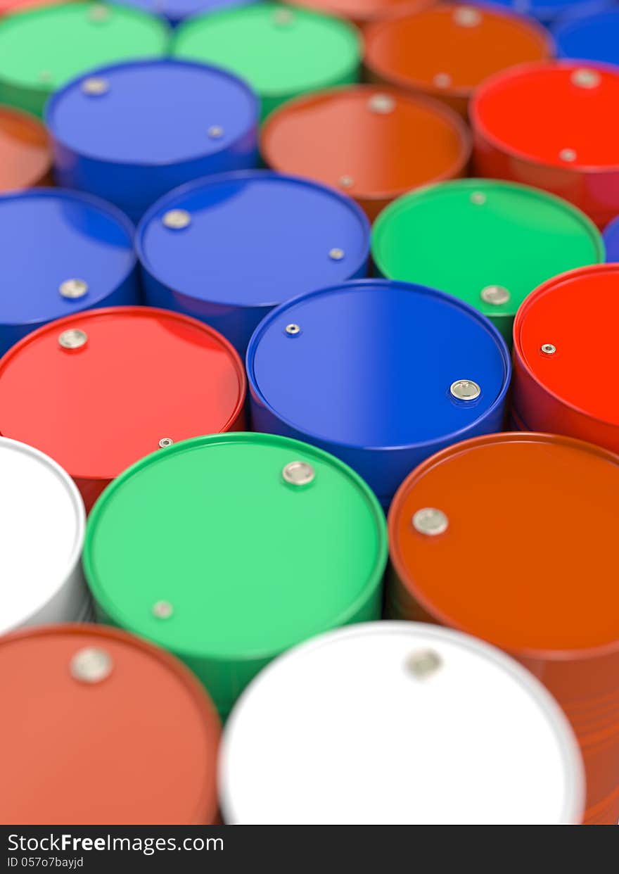 Colorfull Oil Barrels. Industrial Background with Selective Focus.