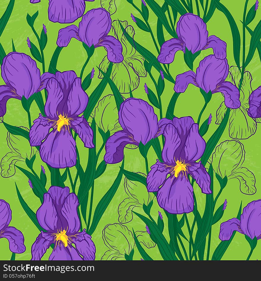 Vector seamless pattern with iris flower