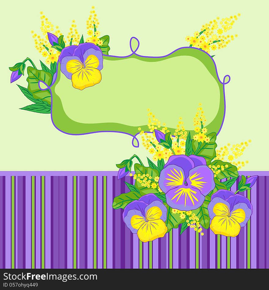 Vector vignette with flowers on green bacground