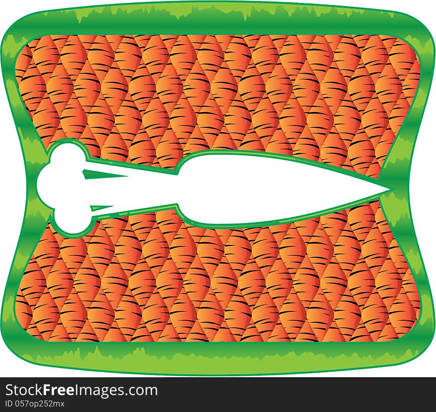 Carrot shaped frame with grass and carrots on the background. Carrot shaped frame with grass and carrots on the background