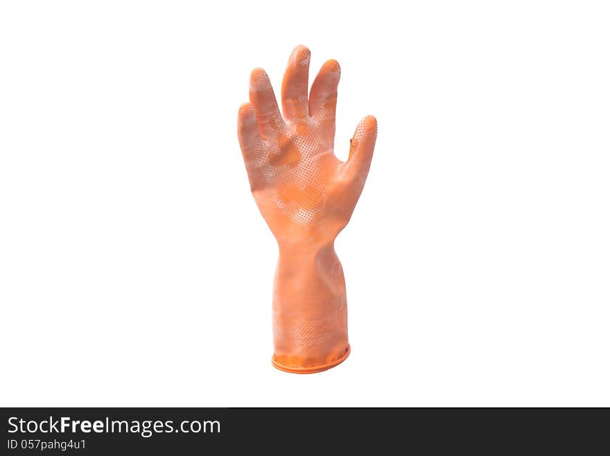 Old rubber glove isolated on white background.