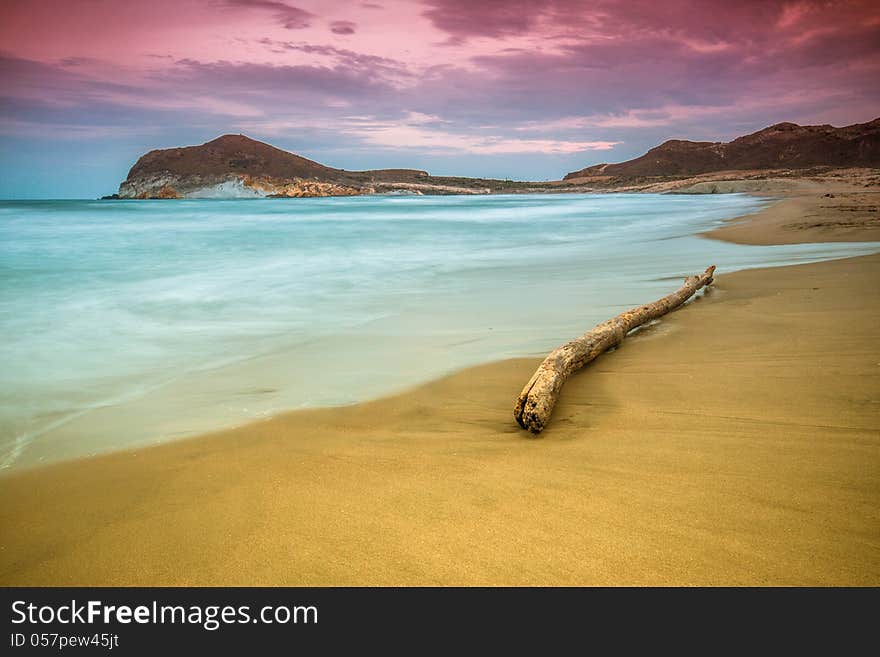 End of day the Genoveses beach and sea-Spain-Almeria-Cabo de Gata natural park