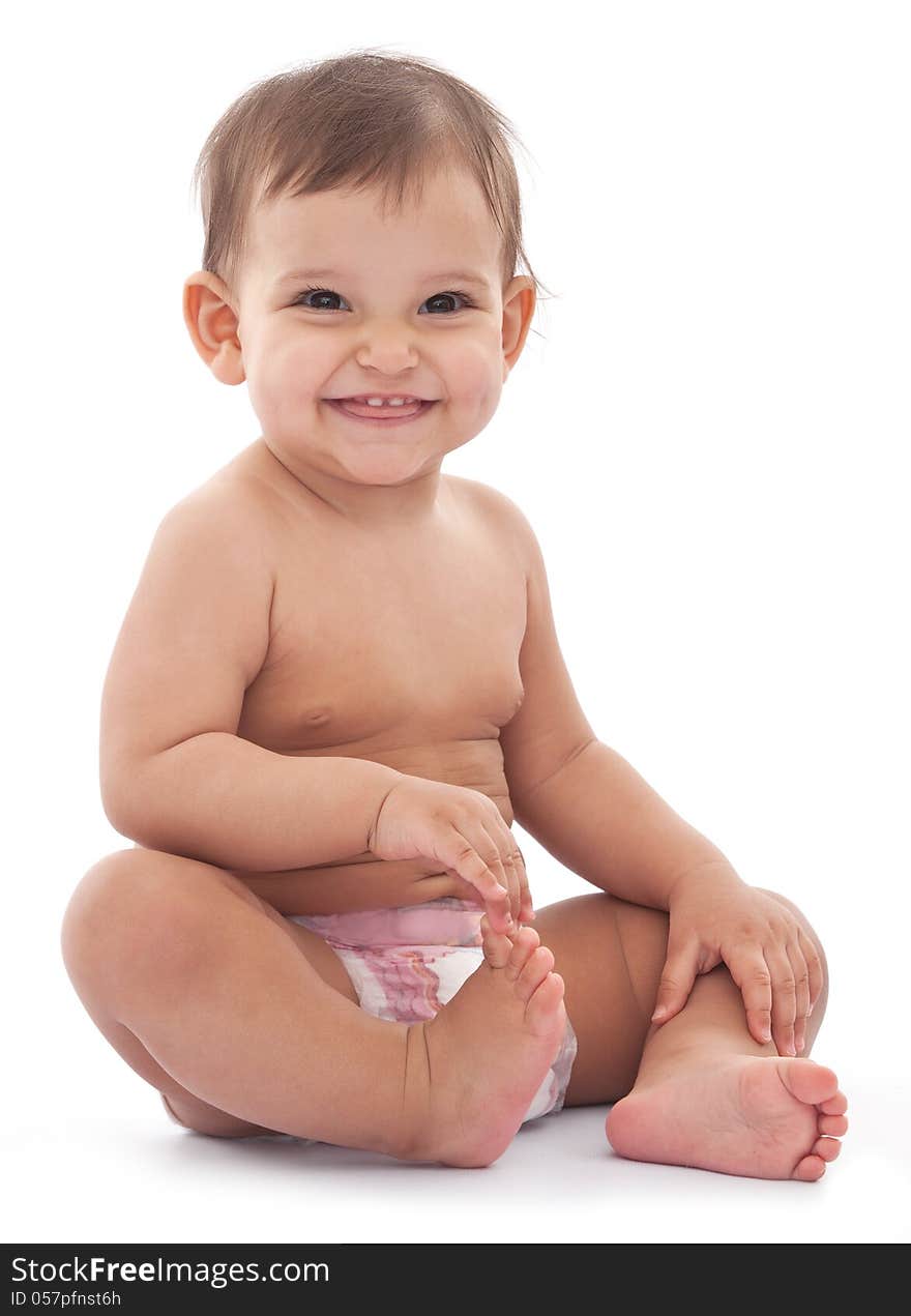 Happy eleven monthes baby isolated on a white background. Happy eleven monthes baby isolated on a white background.