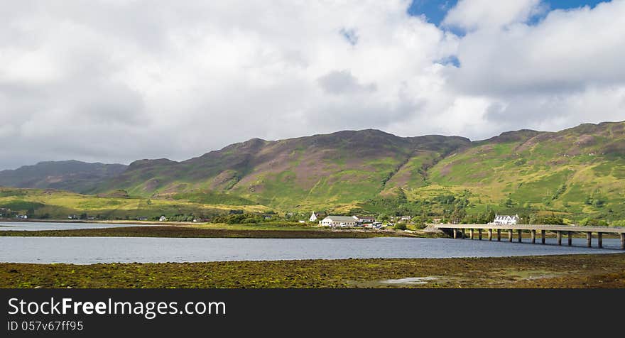 Loch Duich taken from Eilean-Donan Castle Scotland, UK. On the background, Dornie Village. Loch Duich taken from Eilean-Donan Castle Scotland, UK. On the background, Dornie Village.