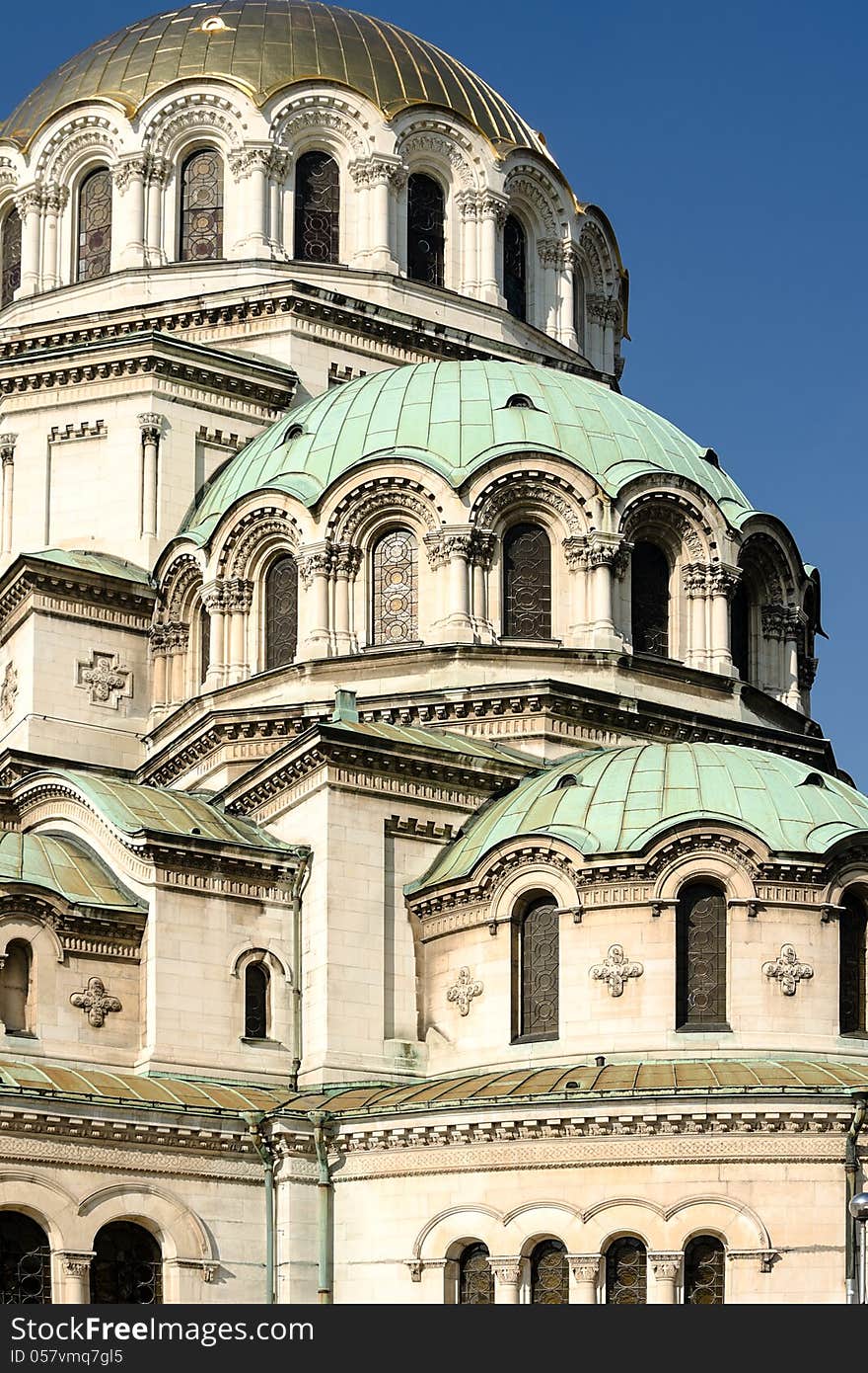 Vertical general view of the Alexander Nevski Cathedral, Sofia, Bulgaria