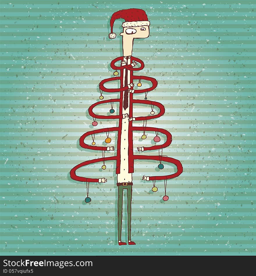 Funny Human Christmas Tree Greeting Card