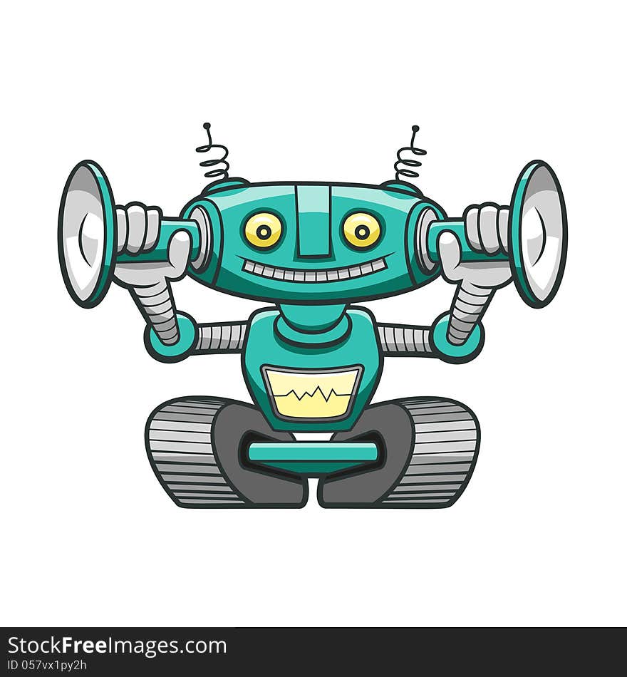 Green robot with speakers in place of ears