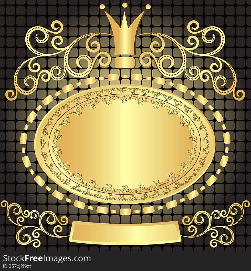 Decorative gold oval vintage frame on dark pattern (vector). Decorative gold oval vintage frame on dark pattern (vector)