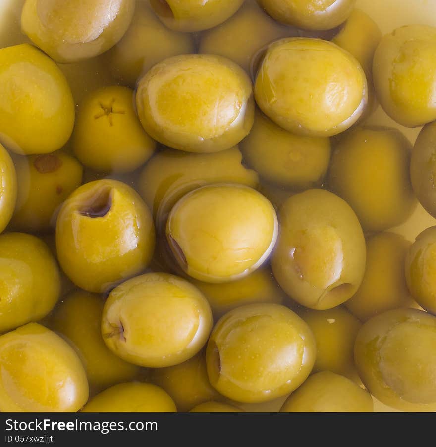 Green marinated olives