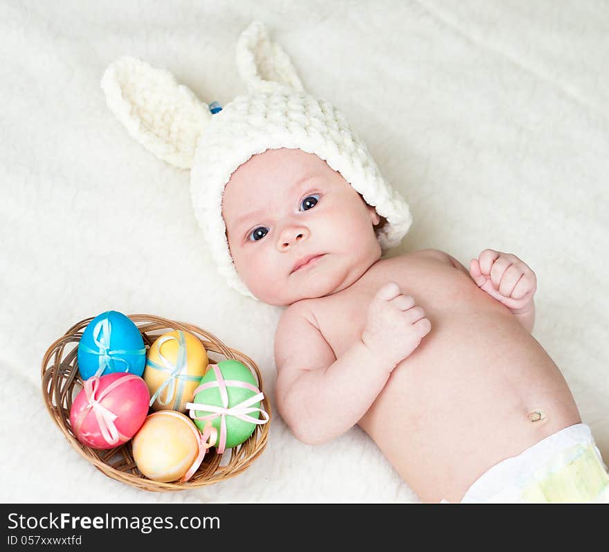 Adorable baby dressed in Easter bunny cap. Adorable baby dressed in Easter bunny cap