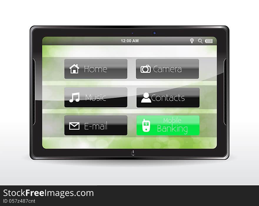 Tablet concept with a green Mobile Banking button