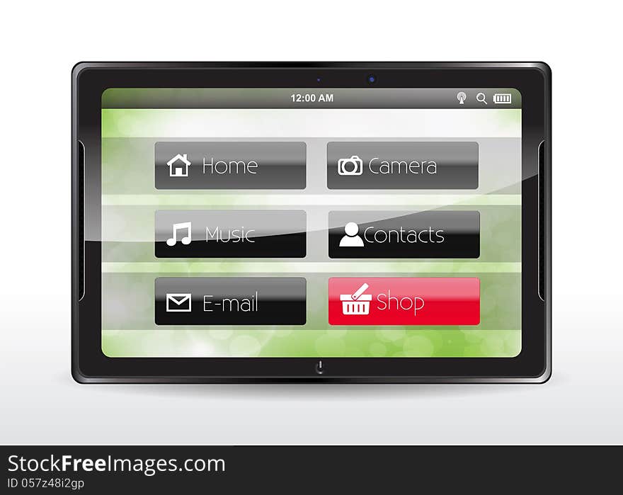 Tablet concept with a red Shop button