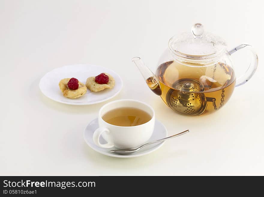 A Cup Of Tea, Candied Fruits And Teapot