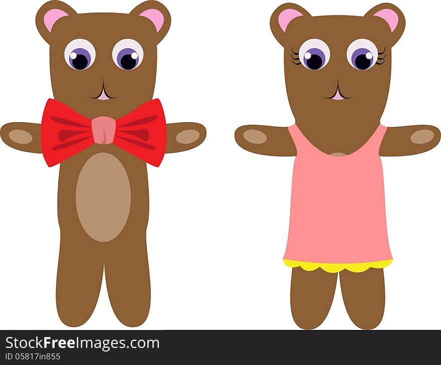 Dressed up cute cartoony looking teddy-bear couple. Dressed up cute cartoony looking teddy-bear couple