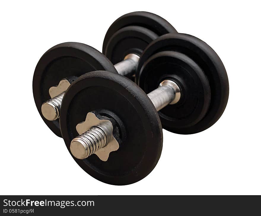 Big black dumbells over white background. Big black dumbells over white background