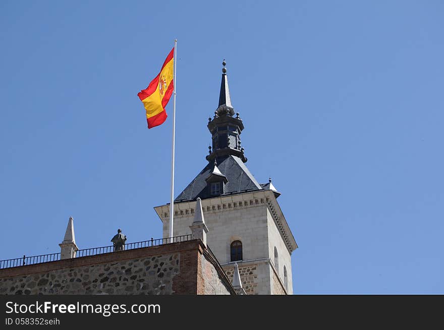 Spanish flag above Toledo Alcazar tower