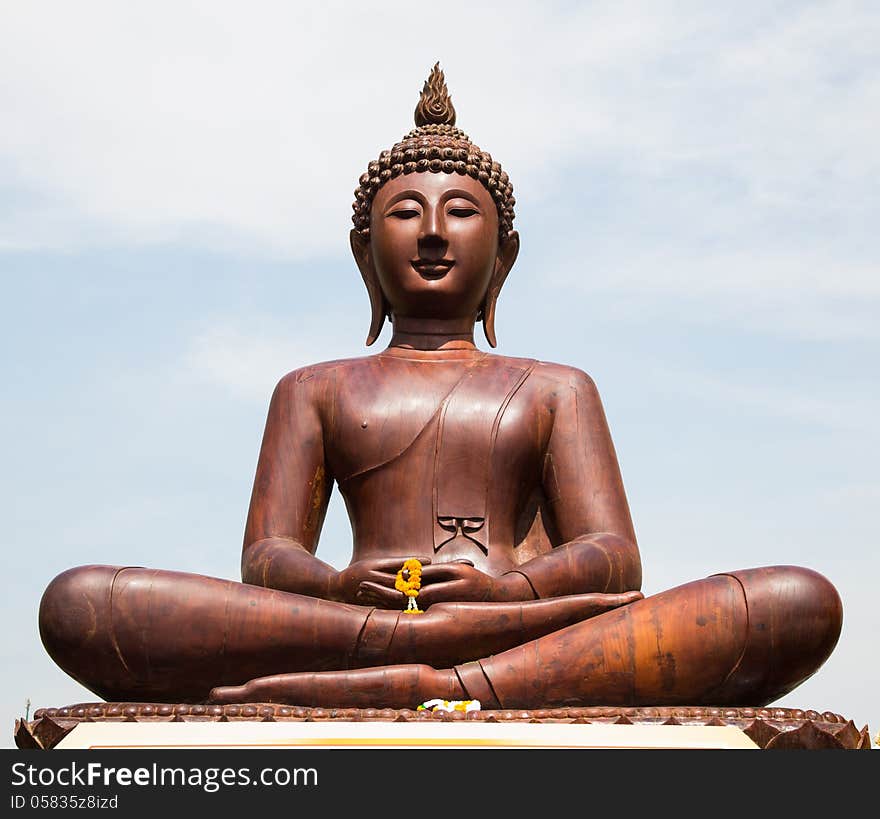 The carved of Buddha made of iron wood, Thailand.