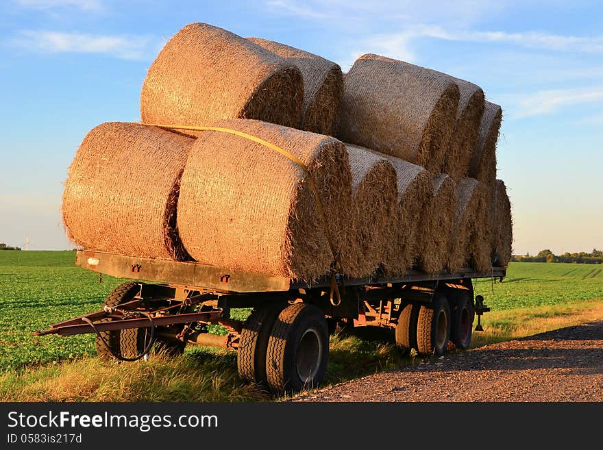 Straw Rolls On A Trailer