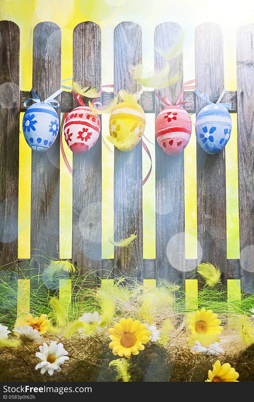 Art Easter Egg background fence card spring flower