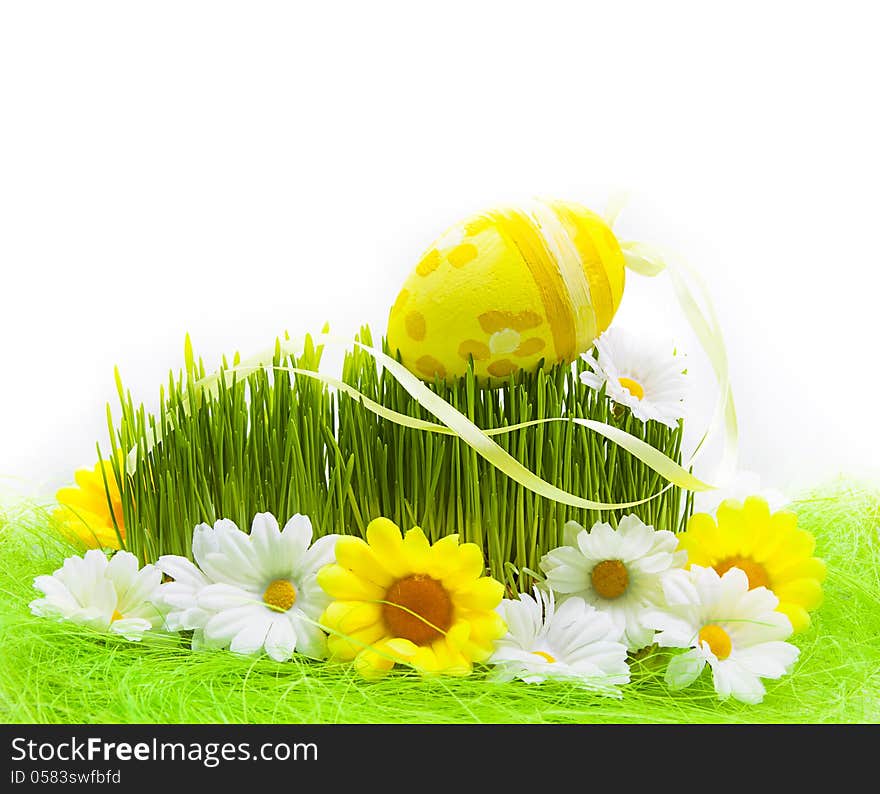 Easter Egg Background Wooden Card Spring Flower Grass