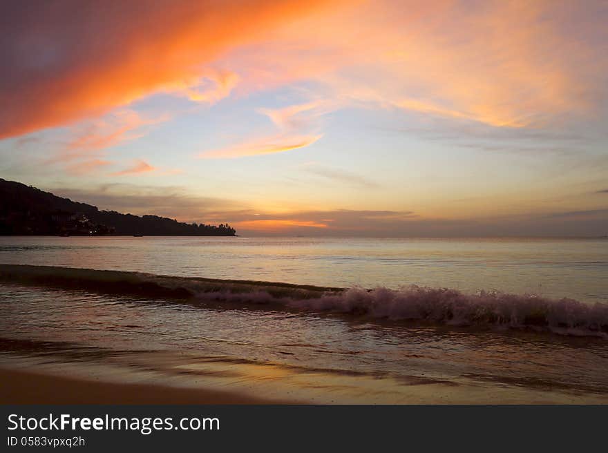 The coastline at sunset