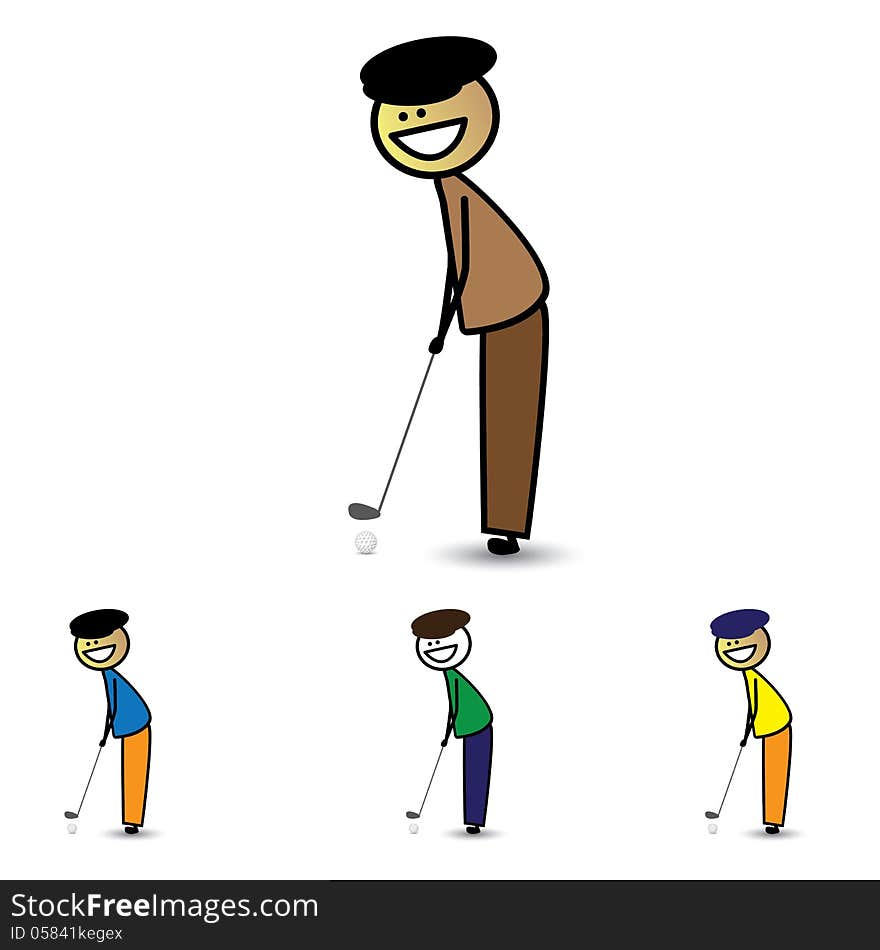 Illustration of young boy&x28;kid&x29; holding club playing golf game