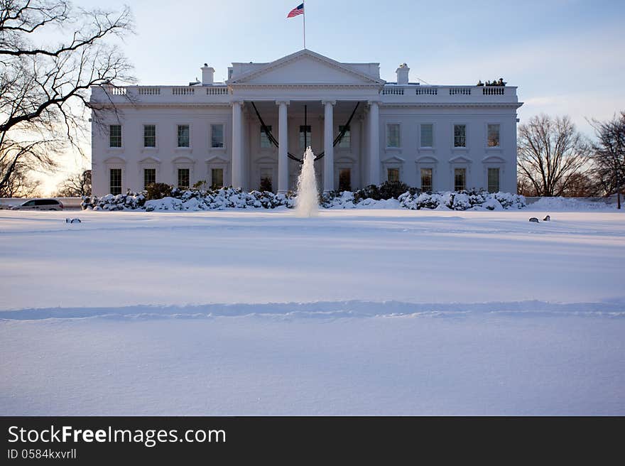 The White House in the winter with a lot of snow