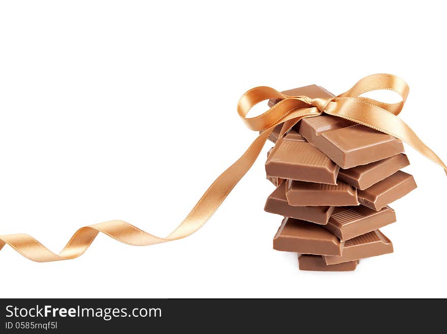 Chocolate blocks present isolated on white