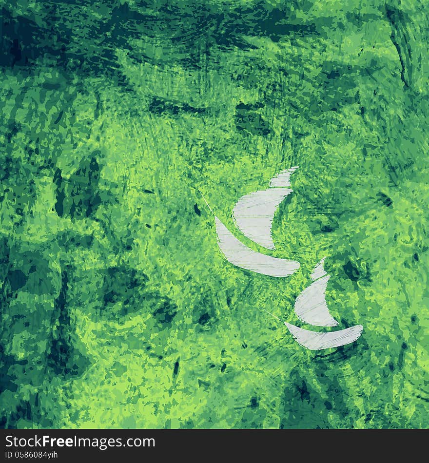 New colorful illustration of two white boats on sea waves with grunge style texture. New colorful illustration of two white boats on sea waves with grunge style texture