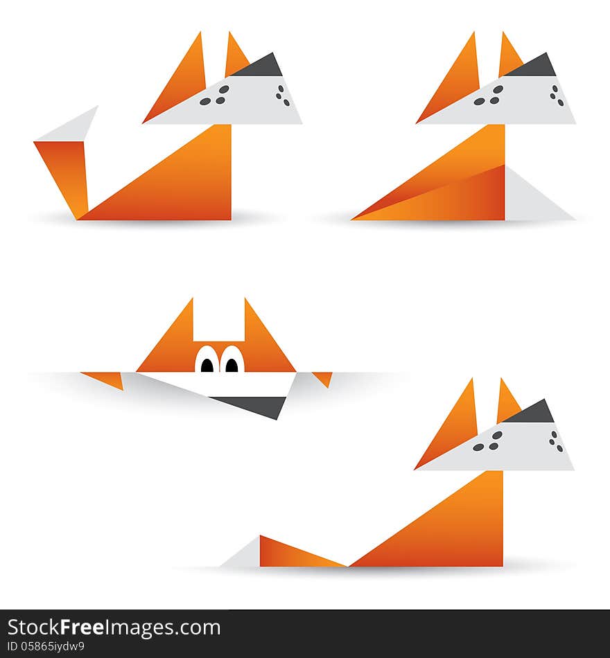 Vector illustration of origami foxes