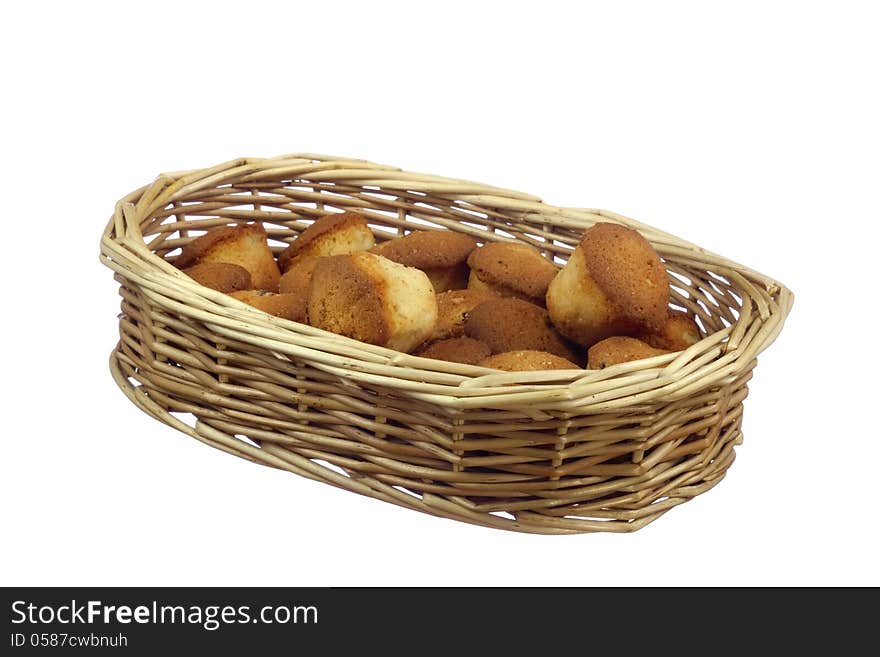 Basket with small cupcakes