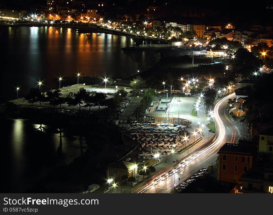 Night view of the village of Arenzano. Night view of the village of Arenzano