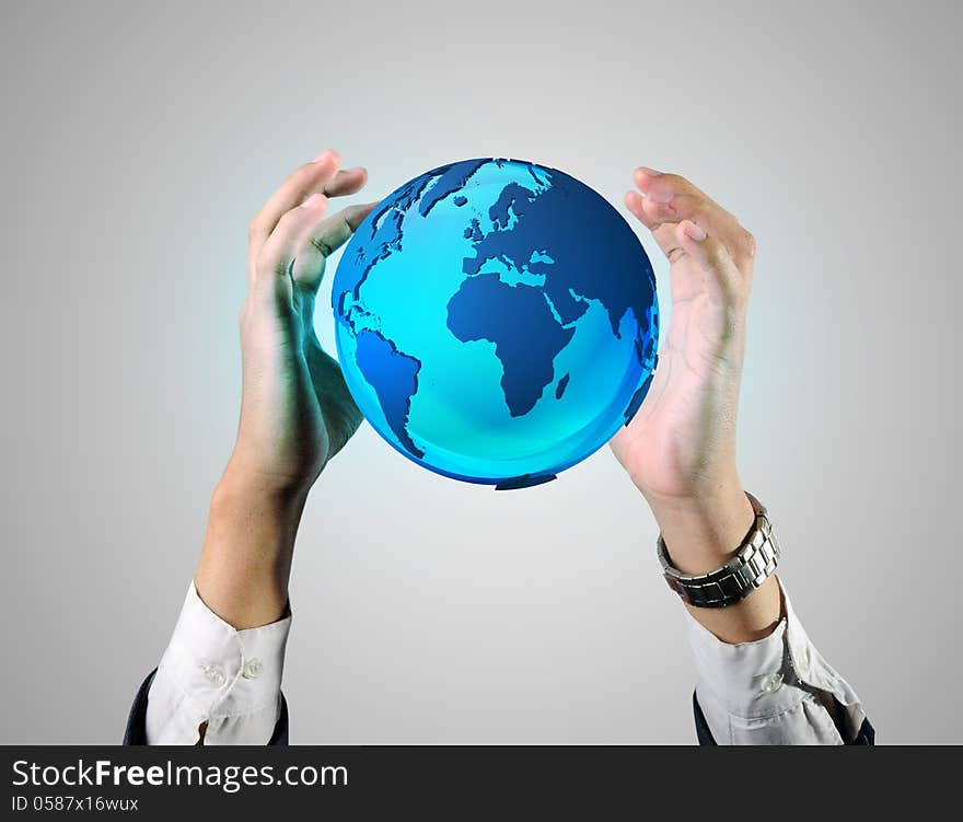 Business man holding a earth globe