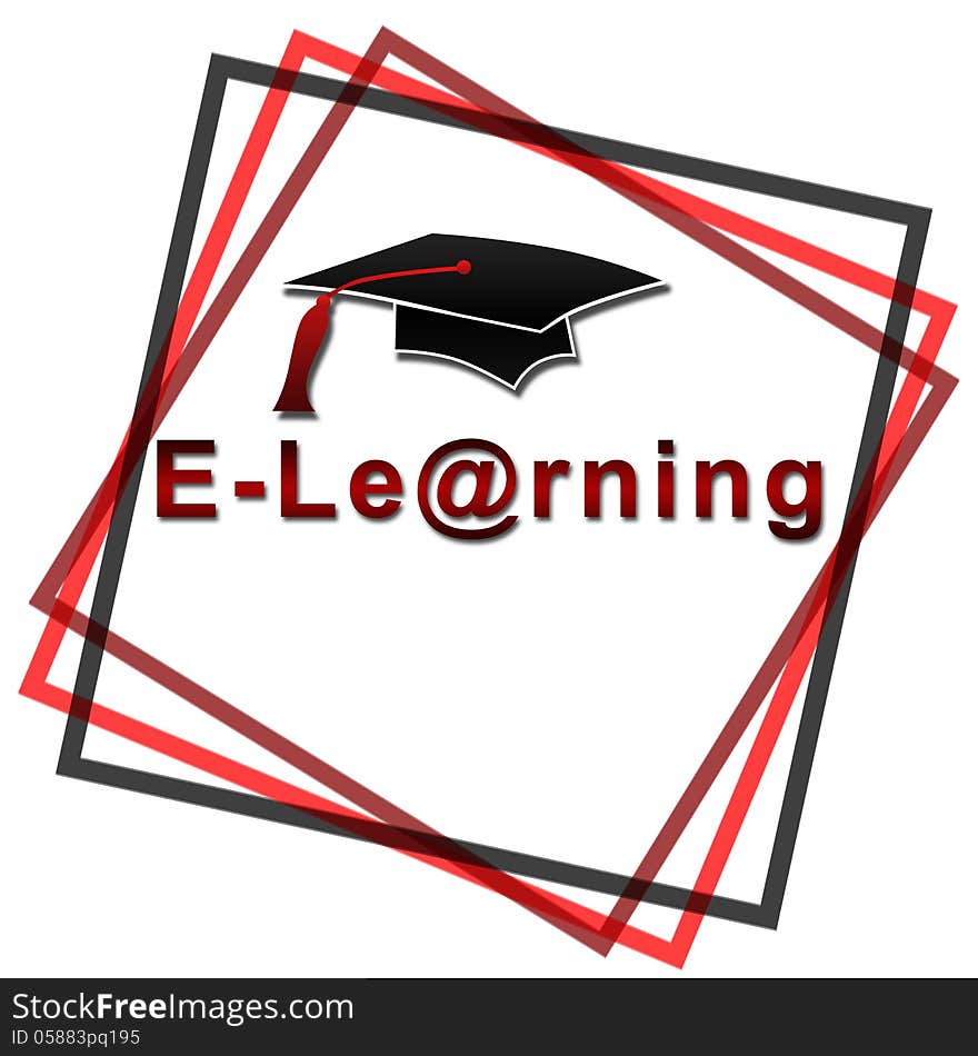 E-Learning - Red font with black hat