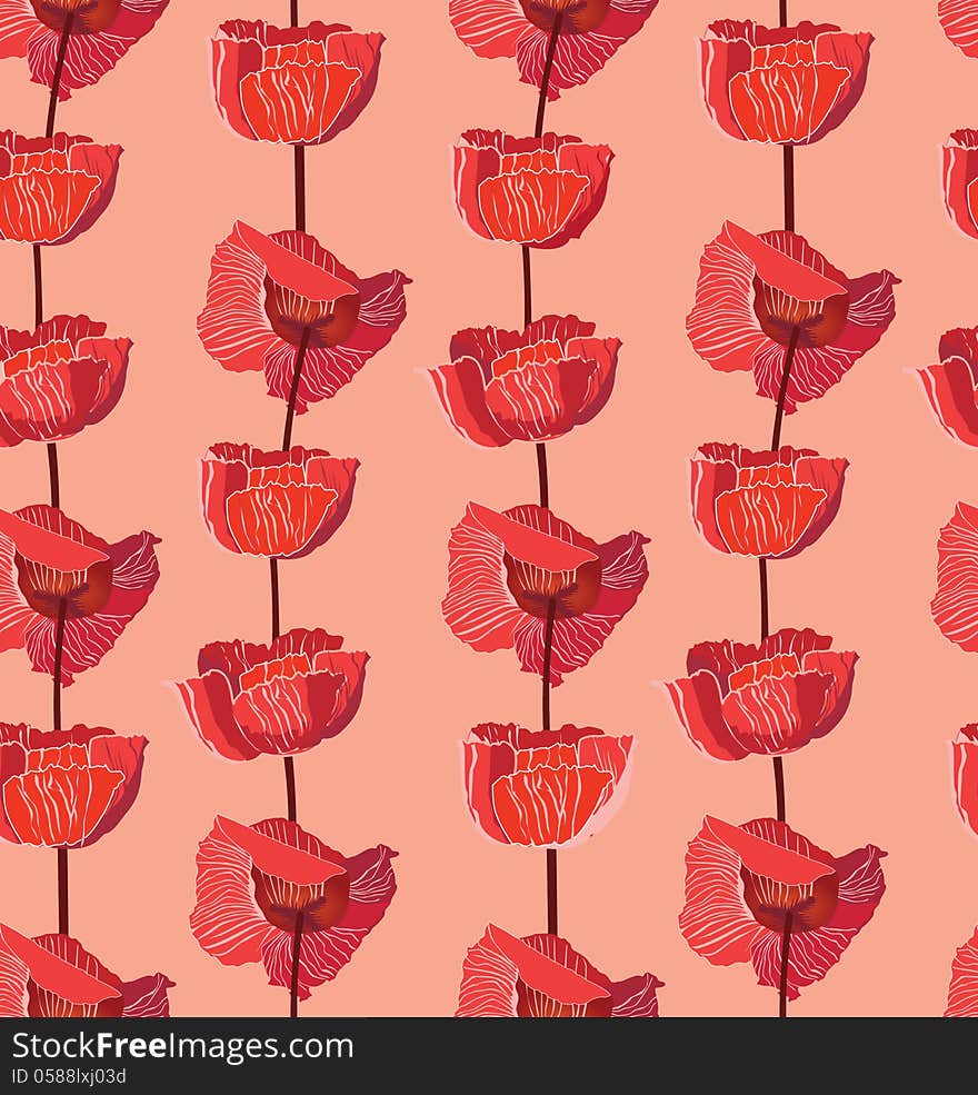 Seamless pattern background with flower poppy. Seamless pattern background with flower poppy.