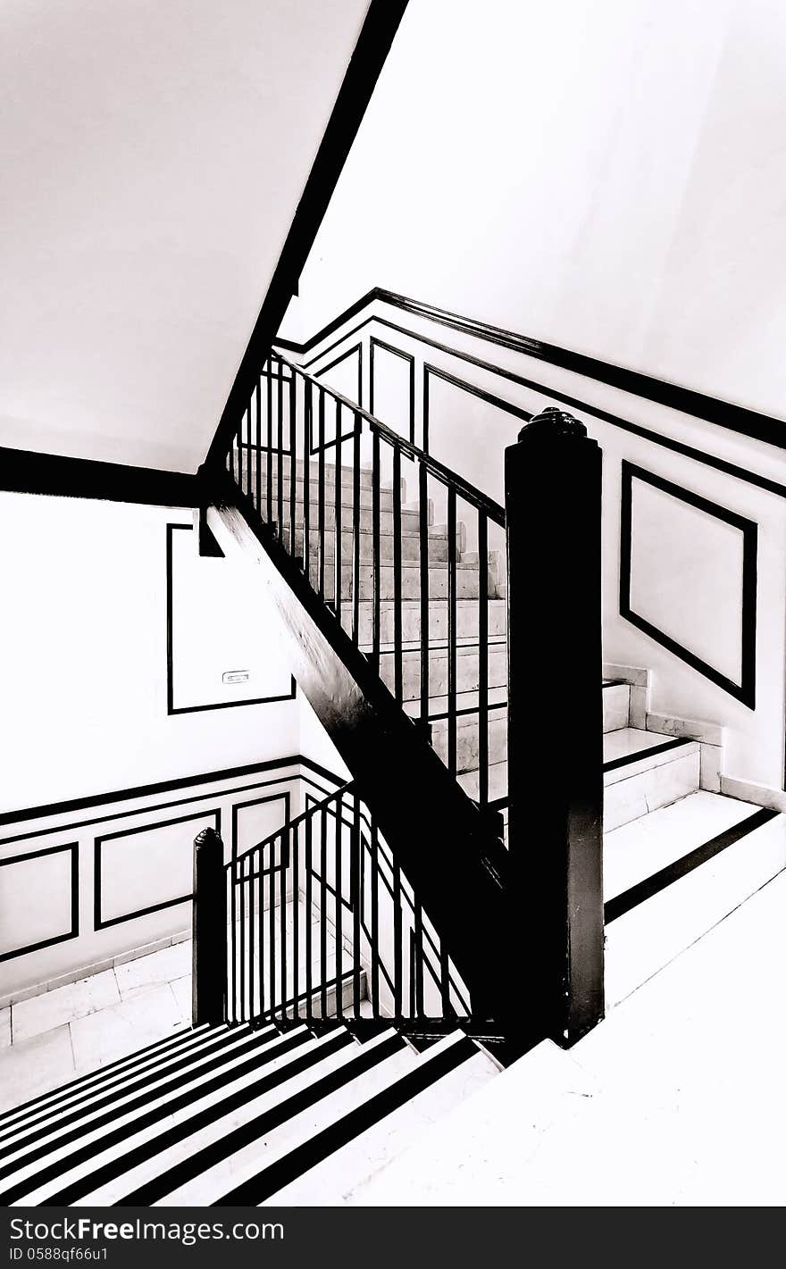 Interior stairs in black and white, wrapped in an intense light of the Sun. Interior stairs in black and white, wrapped in an intense light of the Sun