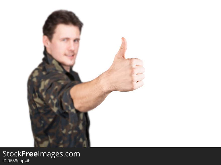 Man in uniform shows OK sign