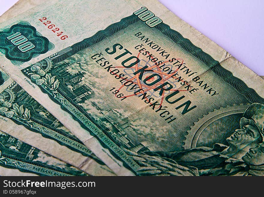 One hundred old Czechoslovak koruna banknotes. One hundred old Czechoslovak koruna banknotes