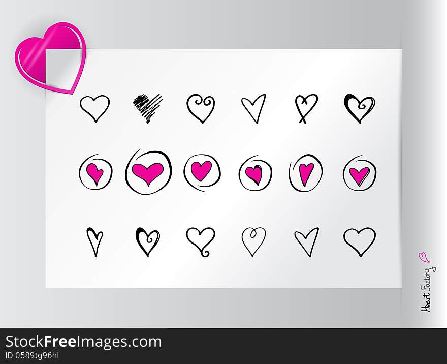 Set of hearts and paperclip