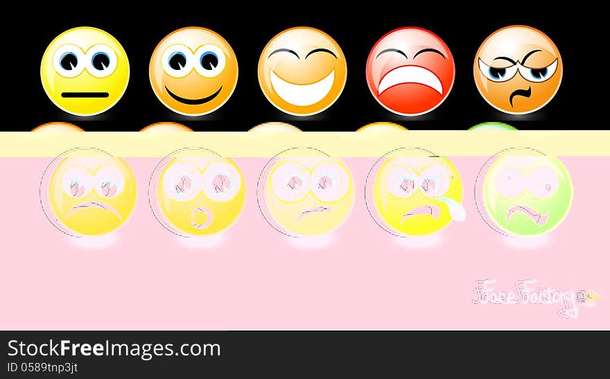 Set of smiley faces on black background